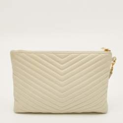 Pre Owned Saint Laurent Cassandre Beige Matelassé Leather Tablet Pouch