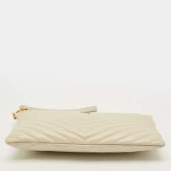 Pre Owned Saint Laurent Cassandre Beige Matelassé Leather Tablet Pouch