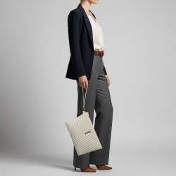 Pre Owned Saint Laurent Cassandre Beige Matelassé Leather Tablet Pouch