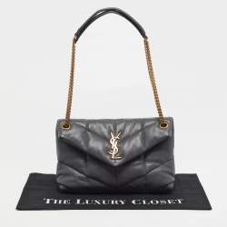 مملوكة مسبقًا حقيبة كتف سان لوران لولو منفوشة جلد شيفرون بني حجم صغير