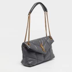 مملوكة مسبقًا حقيبة كتف سان لوران لولو منفوشة جلد شيفرون بني حجم صغير