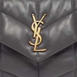 مملوكة مسبقًا حقيبة كتف سان لوران لولو منفوشة جلد شيفرون بني حجم صغير