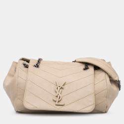 مملوكة مسبقًا حقيبة كتف سان لوران باريس نوليتا مونوغرام شيفرون جلدية بنية صغيرة