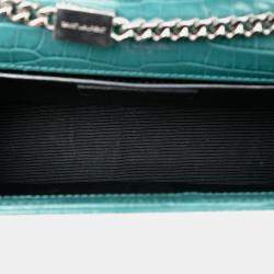 Pre Owned Saint Laurent Paris Blue Small Croc Embossed Leather Monogram Kate Tassel Crossbody