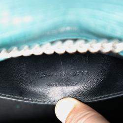 Pre Owned Saint Laurent Paris Blue Small Croc Embossed Leather Monogram Kate Tassel Crossbody