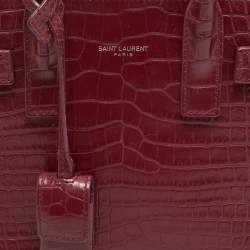 Pre Owned Saint Laurent Classic Sac De Jour Nano Red Croc Embossed Leather Tote
