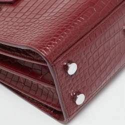 Pre Owned Saint Laurent Classic Sac De Jour Nano Red Croc Embossed Leather Tote