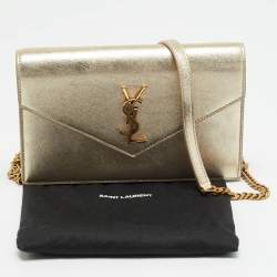 Pre Owned محفظة بسلسلة سان لوران مغلف جلد ذهبي