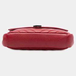 Pre Owned حقيبة سان لوران باريس كلية مونوغرام متوسطة جلد غنم شيفرون أحمر