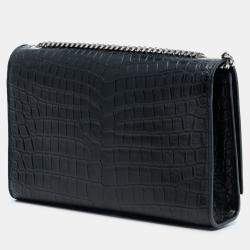 Pre Owned Saint Laurent Paris Black Medium Croc Embossed Leather Kate Tassel Crossbody