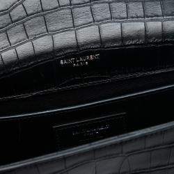 Pre Owned Saint Laurent Paris Black Medium Croc Embossed Leather Kate Tassel Crossbody