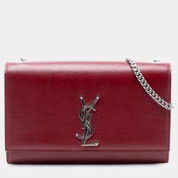 Pre Owned Saint Laurent Paris Red Medium Grain De Poudre Monogram Kate Crossbody