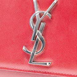 Pre Owned حقيبة كروس سان لوران باريس كيت بشعار مطرز حبة متوسطة حمراء