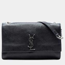 Pre Owned Saint Laurent Paris Black Lambskin Monogram Flap Crossbody