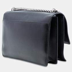 Pre Owned حقيبة سان لوران باريس جلد العجل مونوغرام غروب الشمس سوداء كبيرة كروس بودي