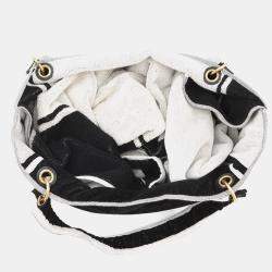 Pre Owned Saint Laurent Paris Rive Gauche Towel Tote Bag White/Black Cotton