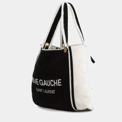 Pre Owned Saint Laurent Paris Rive Gauche Towel Tote Bag White/Black Cotton