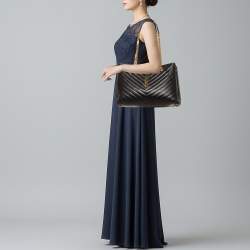 Pre Owned حقيبة يد سان لوران بوكساندرا جلد شيفرون مونوغرامي سوداء بسلسلة