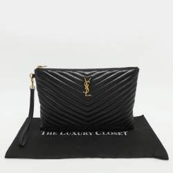 مملوكة مسبقًا Saint Laurent Cassandra Black Matelassé Leather Tablet Pouch 