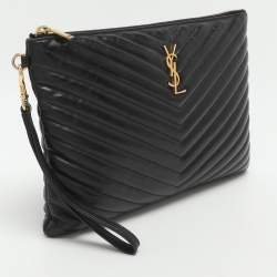مملوكة مسبقًا Saint Laurent Cassandra Black Matelassé Leather Tablet Pouch 