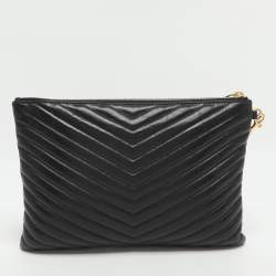 مملوكة مسبقًا Saint Laurent Cassandra Black Matelassé Leather Tablet Pouch 