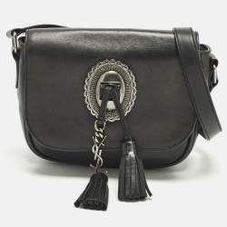 Pre Owned Saint Laurent Kim Tassel Black Leather Crossbody Bag