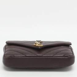 Pre Owned محفظة سان لوران باريس مونوجرام كوليج جلد بورجوندي مبطن بتصميم شيفرون بسلسلة