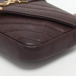 Pre Owned محفظة سان لوران باريس مونوجرام كوليج جلد بورجوندي مبطن بتصميم شيفرون بسلسلة