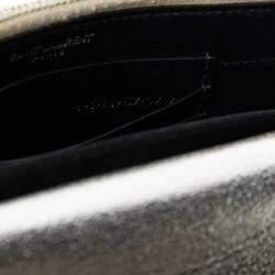 Pre Owned محفظة سلسلة سان لوران باريس مونوجرام صن ست جلد عجل ذهبية معدنية