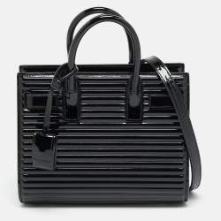 Pre Owned Saint Laurent Classic Sac De Jour Nano Black Ribbed Patent Leather Tote