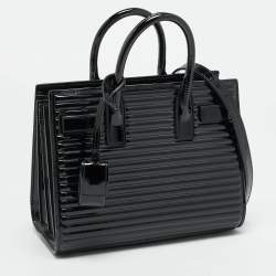 مملوكة مسبقًا Saint Laurent Classic Sac De Jour Nano Black Ribbed Patent Leather Tote