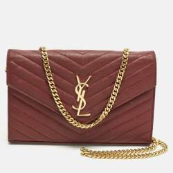 مملوكة مسبقًا Saint Laurent Cassandre Red Matelassé Leather Wallet on Chain