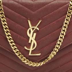 مملوكة مسبقًا Saint Laurent Cassandre Red Matelassé Leather Wallet on Chain