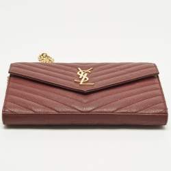 مملوكة مسبقًا Saint Laurent Cassandre Red Matelassé Leather Wallet on Chain