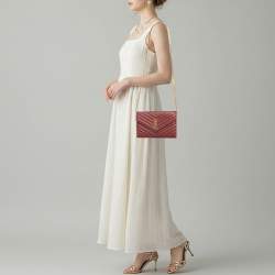 مملوكة مسبقًا Saint Laurent Cassandre Red Matelassé Leather Wallet on Chain