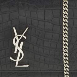 Pre Owned حقيبة كتف سان لوران كيت كبيرجلد نقش التمساح أسود