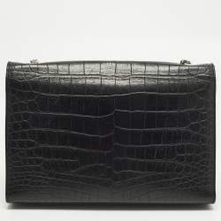 Pre Owned حقيبة كتف سان لوران كيت كبيرجلد نقش التمساح أسود