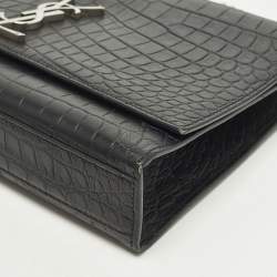 Pre Owned حقيبة كتف سان لوران كيت كبيرجلد نقش التمساح أسود