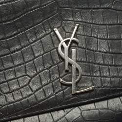 Pre Owned حقيبة كتف سان لوران كيت كبيرجلد نقش التمساح أسود