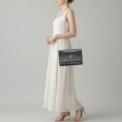 Pre Owned حقيبة كتف سان لوران كيت كبيرجلد نقش التمساح أسود