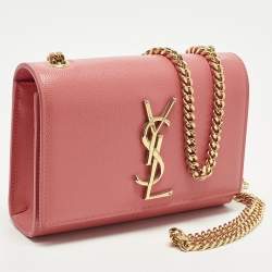 Pre Owned Saint Laurent Kate Small Coral Pink Leather Shoulder Bag