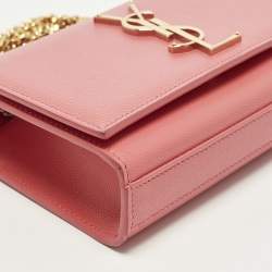 Pre Owned Saint Laurent Kate Small Coral Pink Leather Shoulder Bag