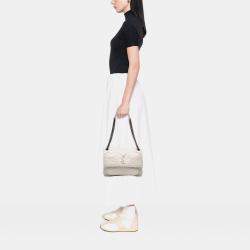 Pre Owned Saint Laurent Paris White Medium Crinkled Calfskin Niki