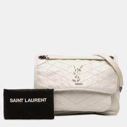Pre Owned Saint Laurent Paris White Medium Crinkled Calfskin Niki