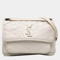 Pre Owned Saint Laurent Paris White Medium Crinkled Calfskin Niki