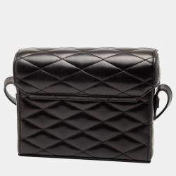 Pre Owned حقيبة صندوق سان لوران باريس بلاك جلد خروف مضلع مونوغرام جون