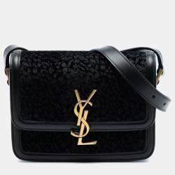 Pre Owned Saint Laurent Paris Black Small Velvet Solferino Satchel In Box