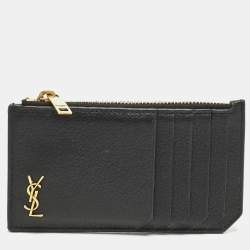 Pre Owned Saint Laurent Monogram Black Leather Zip Card Holder