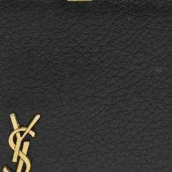 Pre Owned حامل بطاقات بسحّاب جلد أسود بشعار سان لوران