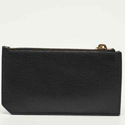 Pre Owned حامل بطاقات بسحّاب جلد أسود بشعار سان لوران